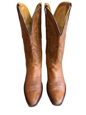 Old West Men’s Leather Western Cowboy Boots Tan Brown Size 7.5 D | Fits Women’s